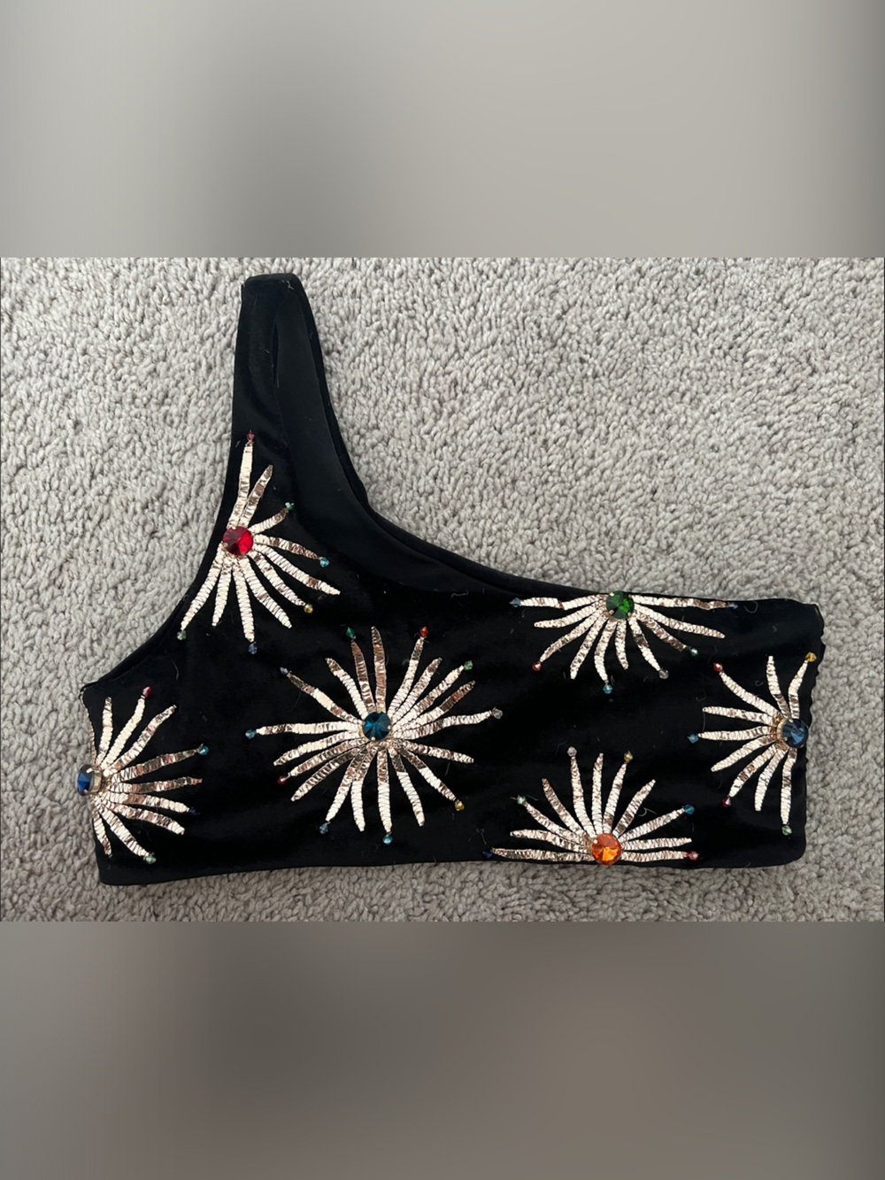 One shoulder Oceanus Gold Sequin Sunbursts bikini top